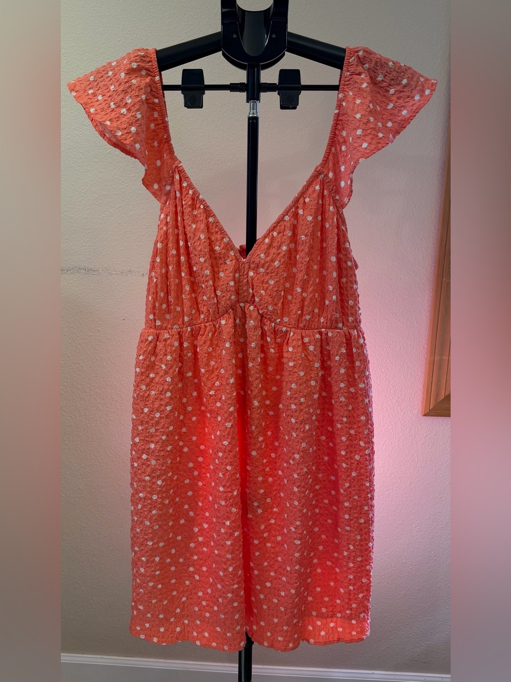 American Eagle Crinkle Cut Mini Dress Coral | Cottagecore Coquette Festival | XL